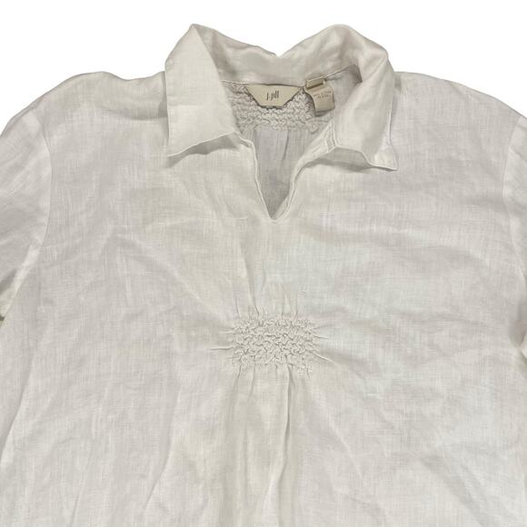 J. Jill White Linen Popover Collared Top Womens Size Medium Petite 3/4 Sleeve - Picture 3 of 15